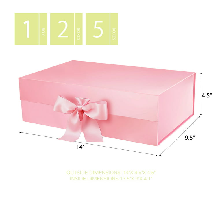 PKGSMART Magnetic Collapsilbe Gift Box with Ribbon (14x9.5x4.5'')