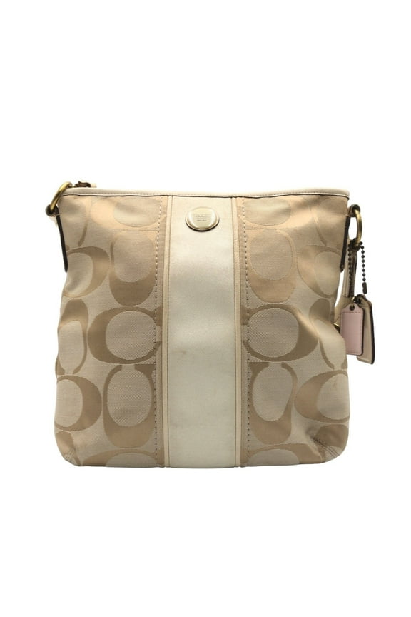 Pre-Owned COACH Signature Beige Ivory Gold Hardware Canvas F21905 Shoulder Bag... (Good)