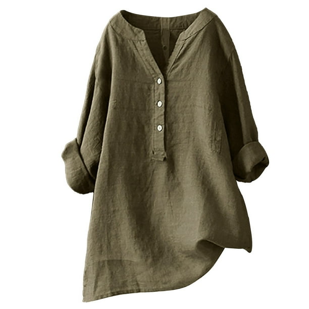 Gibobby Blusa Casual Para Mujer Blusa holgada con botones, Tops, cuello de manga sólida, camisa informal larga para mujer, blusa para mujer(Marrón, XXXXL)