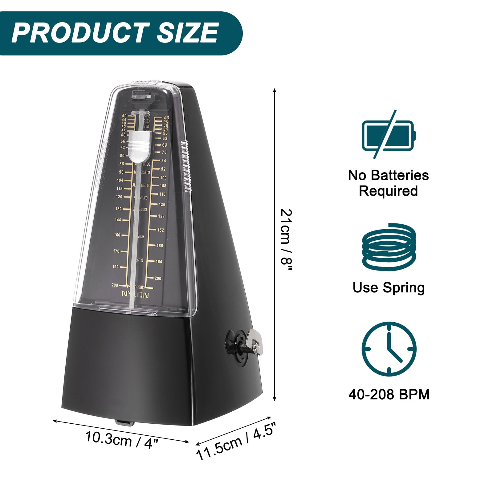 Uxcell Mechanical Metronome High Accuracy Musical Timer Universal Metronome for Piano Guitar Violin Ukulele Player Black