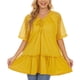 thumbnail image 2 of Tops fruncidos para mujer, cuello en V, costuras de encaje, dobladillo fruncido, manga corta, blusa informal para mujer para fiesta en la calle, oficina, amarillo L, 2 of 6