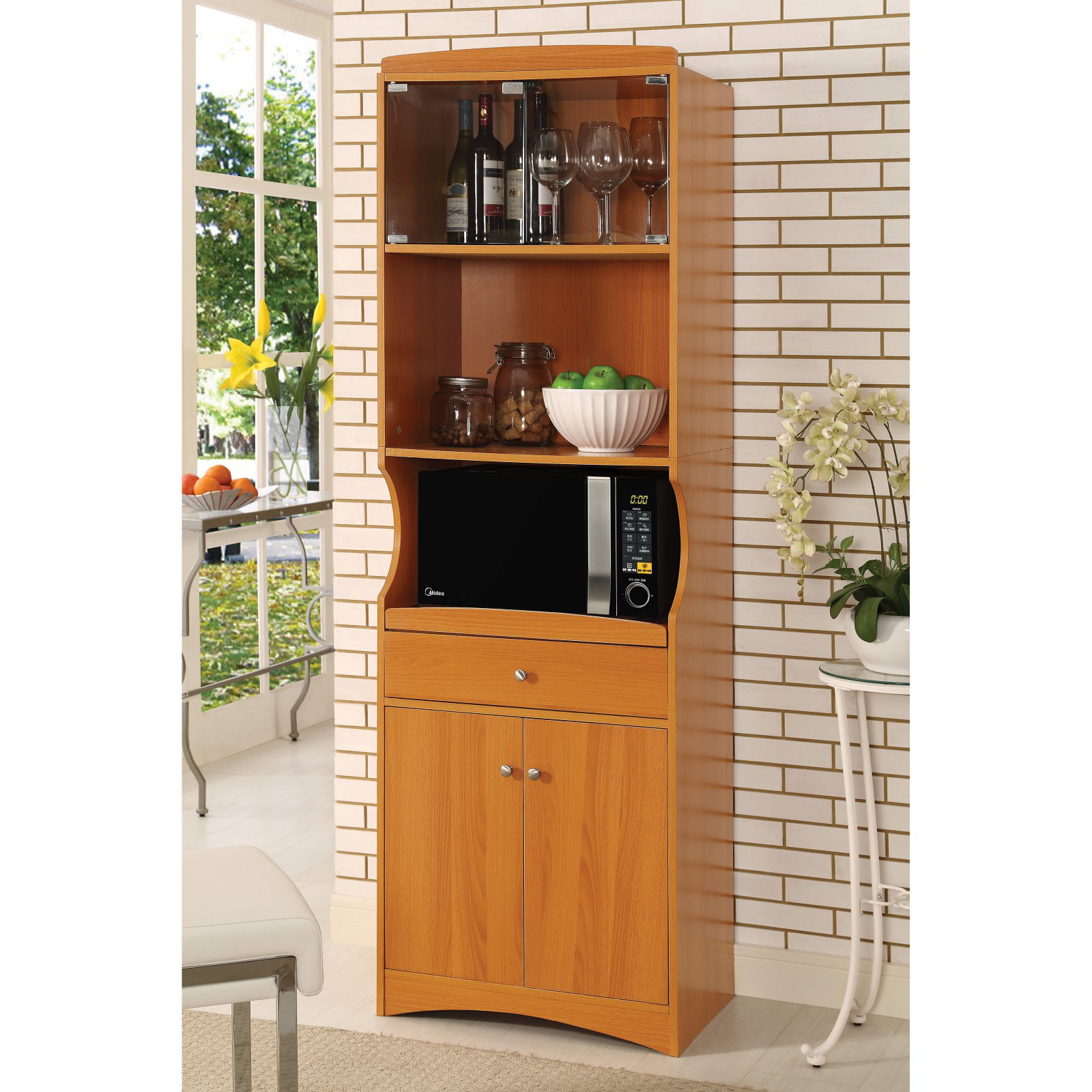 Home Source Olivia Cherry Microwave Stand With Glass Nbsp Cabinets