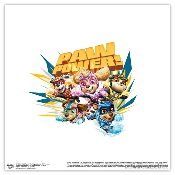 Gallery Pops Nickelodeon PAW Patrol: The Mighty Movie - Nickelodeon PAW Power Wall Art, Unframed Version, 12" x 12"