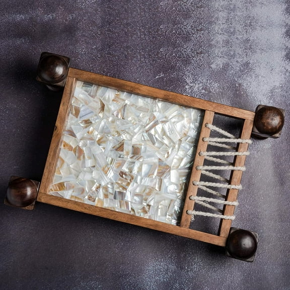 India Meets India Handmade Sea Shell Serving Tray, Decorative Sea Shell Serving Tray for Hot & Cold Beverages/Snack Tray/Dry Fruit & Candy Tray, Kitchen & Dinning Tableware/Serveware, 17 x 10 INCH