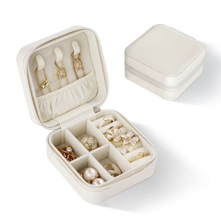Casegrace Mini Travel Jewelry Box for Women Girl Leather Gift Display Jewellery Case Earrings Ring Necklace Jewelry Storage Organizer