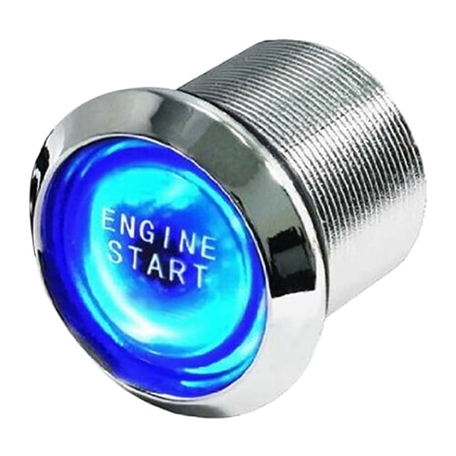 Universal for Car Engine Start Push Button Switch Ignition Starter Kit Blue LED Car Check Eengine Light,1 x switch 1 x harness with accessories,Black & Silver
