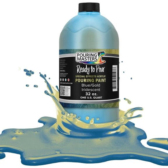Pouring Masters Blue/Gold Iridescent Special Effects Pouring Paint - Quart Bottle - Acrylic Ready to Pour Pre-Mixed Water Based for Canvas, Wood, Paper, Crafts, Tile, Rocks and More