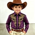 thumbnail image 2 of Curuila Child Kids Boys Shirt Button Down Cowboy Print Lapel Long Sleeve Fashionable Soft Tops Purple Size 10-11 Years, 2 of 4