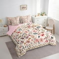 thumbnail image 3 of Feelyou Botanical Floral Leaf Bedding Comforter Set 7pcs, Fashion Pink Flower Queen Bedding Sets, Teens Women Girls Reversible Queen Sheet Sets, Breathable Home Decor, 3 of 7