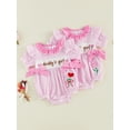 thumbnail image 3 of BemeyourBBs Newborn Baby Girl Summer Clothes Infant Baby Girl Mama's Girl Daddy's Girl Outfit Striped Bubble Romper Letter Heart Flower Embroidery Front Bows Ruffled Short Sleeve Bodysuit Jumpsuit, 3 of 9