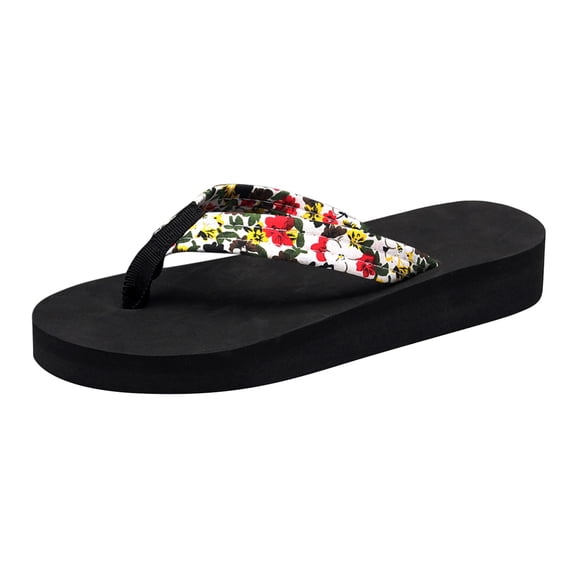 CHENge Women’s Floral Print Wedge Flip Flops, Comfortable Platform Thong Sandals, Non-Slip Cushioned Summer Beach Slippers for Vacation & Daily Wear