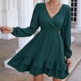thumbnail image 6 of gakvbuo Fall Dresses for Women Babydoll Dress for Women Fall Dresses Long Sleeve Slim Tunic Dreses V Neck Ruffle Knee Length A-Line Casual Draped High Waist Mini Dress, 6 of 8
