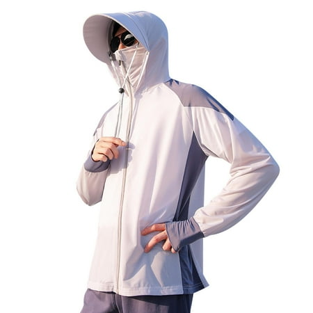 Miluxas Men s Hiking Fishing Shirt UPF 50+ Long Sleeve Full Zip Light Jacket Sun Shirt Hooded SPF UV Jacket Athletic Rash Guard Gray