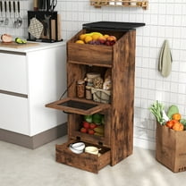 JOIVI Potato Storage Wood Bin, Wooden Bread Storage Bins with Removable Drawer & 2 Doors, 16'' Onion Organizer with Grocery Section, Vegetable Organization Cabinet for Kitchen, Rustic Brown