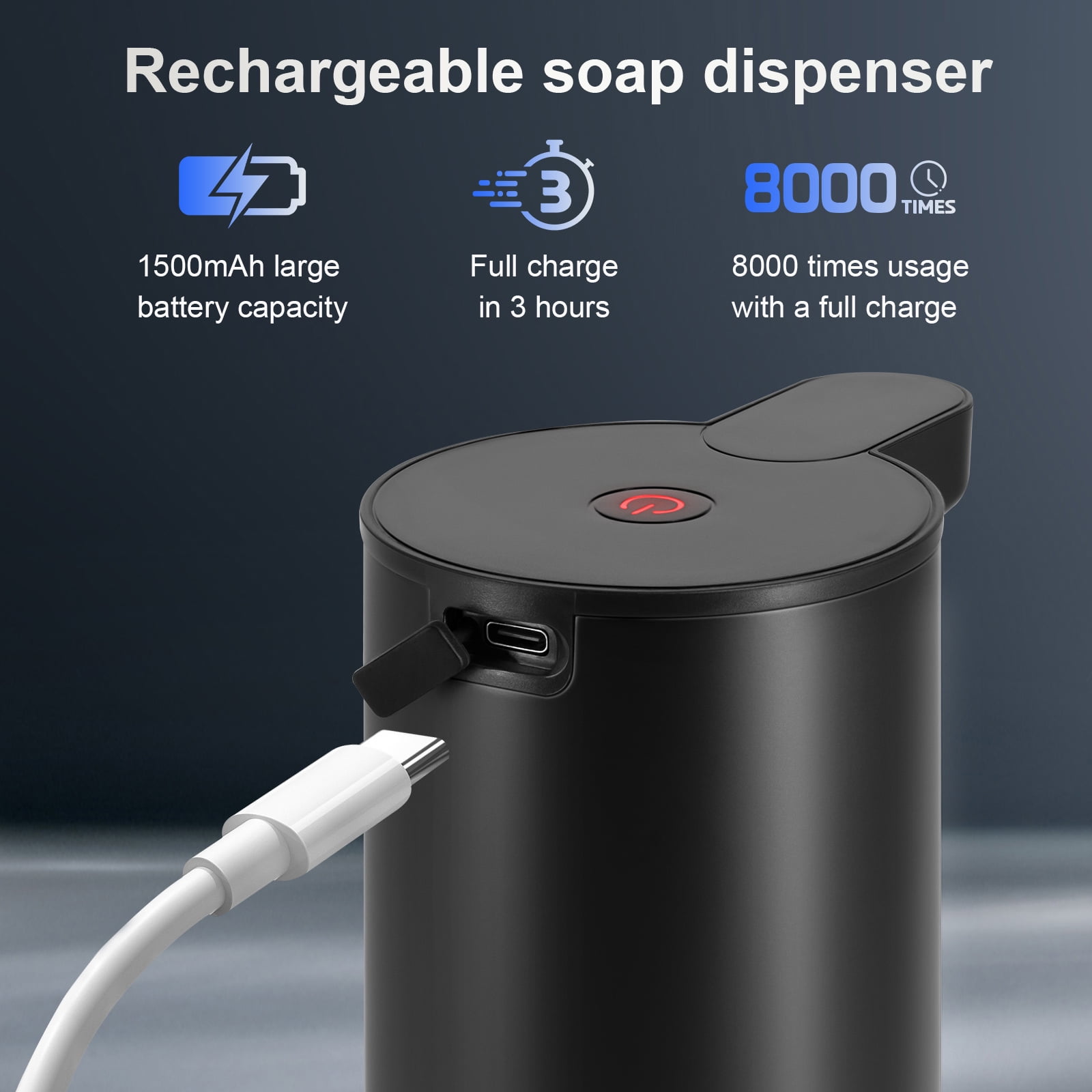 Automatic Foaming Soap Dispenser: Rechargeable Touchless Soap Dispenser Stainless Steel Foam Soap Dispenser for Bathroom Hand Soap Pump for Kitchen Xmas Gift, 9oz, Black