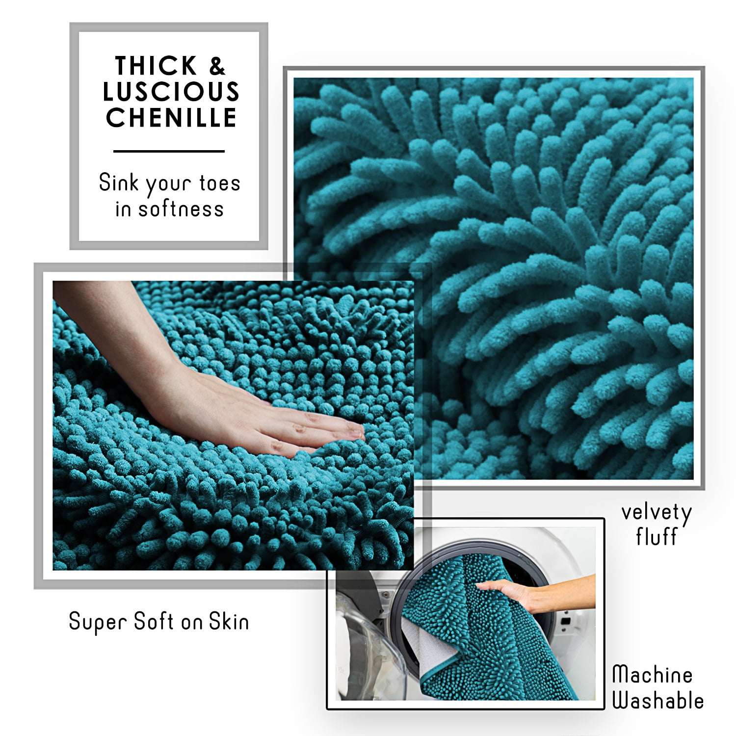 Lammaloe Chenille Bathroom Rugs Non Slip Bath Mat, 24×36 Ultra Absorbent, Soft & Machine Washable Bath Mats for Bathroom, Teal