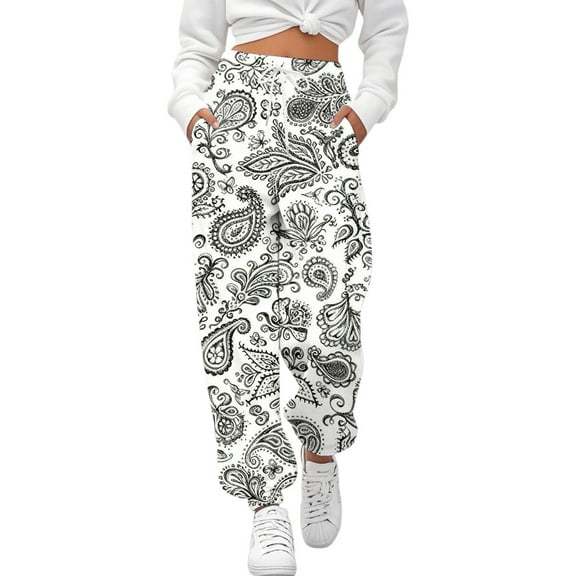 KHONTS Women's Paisley Print Yoga Bloomers Hippie Harem Pant Elephant Pants Elastic Gym Home Wear Loose Casual Slacks Black XL