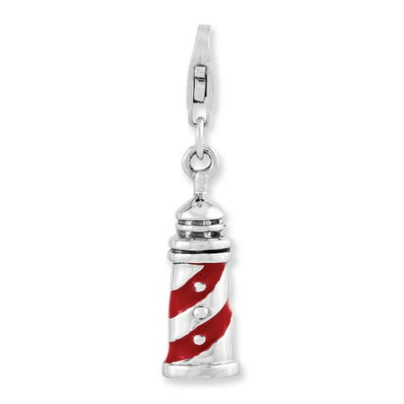 Char Diamonds - Mia Diamonds 925 Sterling Silver Rhodium-Plated 3-D Enameled Lighthouse with Lobster Clasp Char