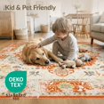 thumbnail image 4 of ODIKA 9'x12' Washable Area Rug Non-Slip, Chair-Friendly Geometric Vintage Mid Boho Century Scrolling Vine Border Interlocking for Dining Room, Basement, Large Office, 4 of 7