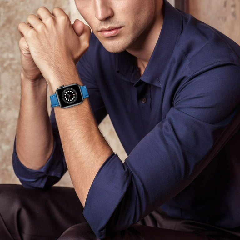 WFEAGL Genuine Leather Business Replacement Apple Watch Band 38mm 40mm 41mm Blue Black Walmart