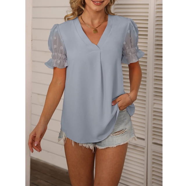 Blusas Con Cuello En V, Blusas Casuales Sueltas De Gasa, Elegantes, Suaves Y Fluidas Para El Trabajo ANGGREK Otros
