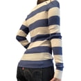 thumbnail image 4 of Gureui Women's Long Sleeve Knitted Tops Stripes Casual Contrast Color 1/2 Button Crew Neck Slim Fit Pullover Basic T-Shirts for Spring Autumn, 4 of 5