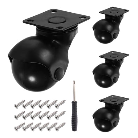 1.5 Inch Ball Caster Wheels, Swivel Furniture Casters with Plate Mount/Screw/Screwdriver, Black 4 Pcs