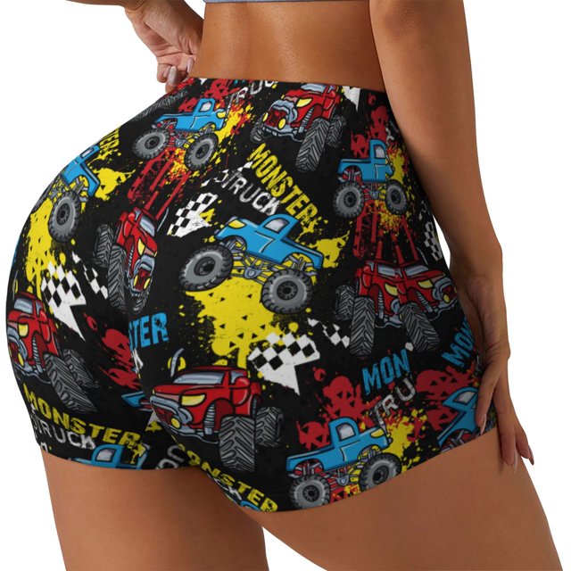 Fotbe Monster Car Shorts Sin Costuras – Shorts Deportivos de Cintura Alta para Mujer, Elásticos para Gimnasio, Yoga, Running o Ciclismo-XX-Large