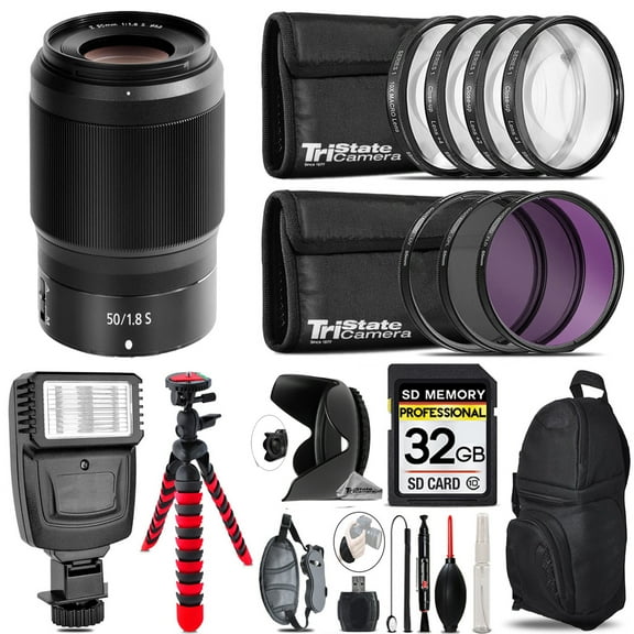 Nikon NIKKOR Z 50mm f/1.8 S Lens   Flash    Tripod & More - 32GB Accessory Kit