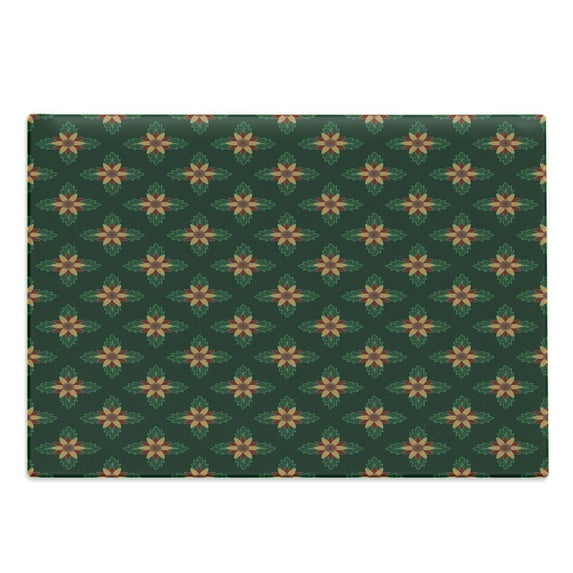 Garden Art Cutting Board, Ornamental Flowers with Dark Background Plant Arrangement, Decorative Tempered Glass Cutting and Serving Board, Large Size, Apricot Ruby Dark Green, by Ambesonne