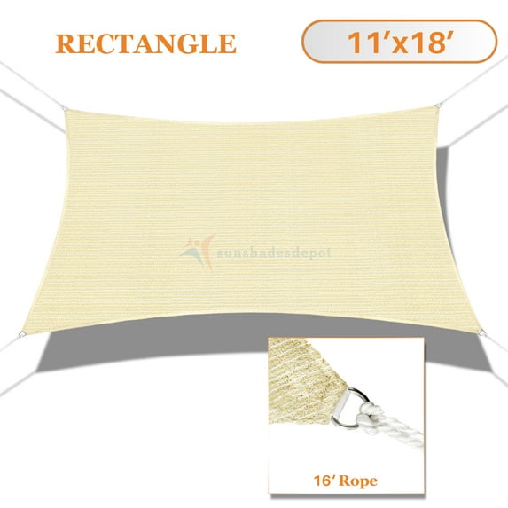Sunshades Depot 11' x 18' 180GSM Sun Shade Sail Rectangle Permeable Canopy Tan Beige Customize Size Available Commercial For Patio Garden Preschool Kindergarten Playground Outdoor Facility Activities