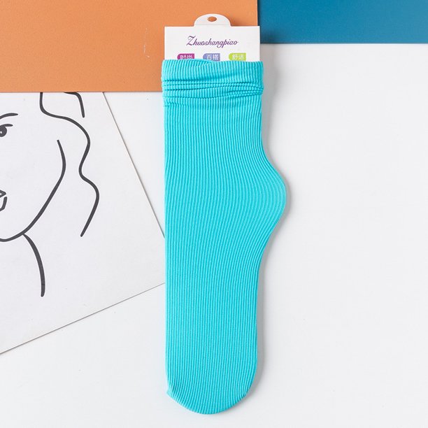 Calcetines de terciopelo de color liso para primavera y verano, medias de seda helada rizadas de tubo medio, calcetines de jacquard Thi Stacks para niños