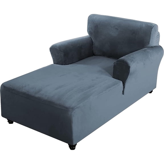 LKJYER Velvet Chaise Lounge Cover Stretch Double Arm Chair Slipcover for Living Room Bedroom Soft Plush Fabric Machine Washable