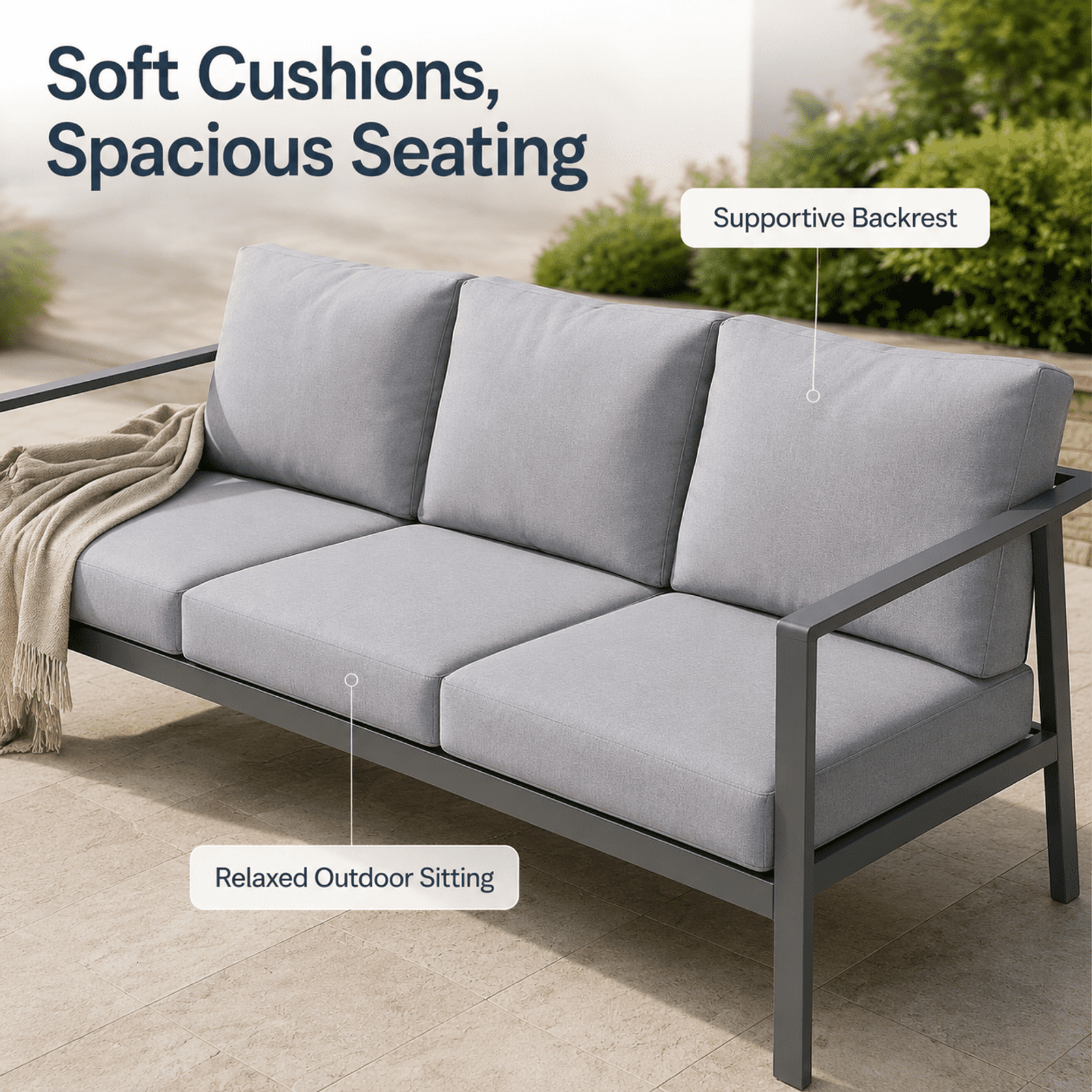 Aluminum Patio Furniture Set with Slim Armrests,5 Seat Modern Outdoor Conversation Set with Cushions and Coffee Table,Metal Patio Sofa Set Gray