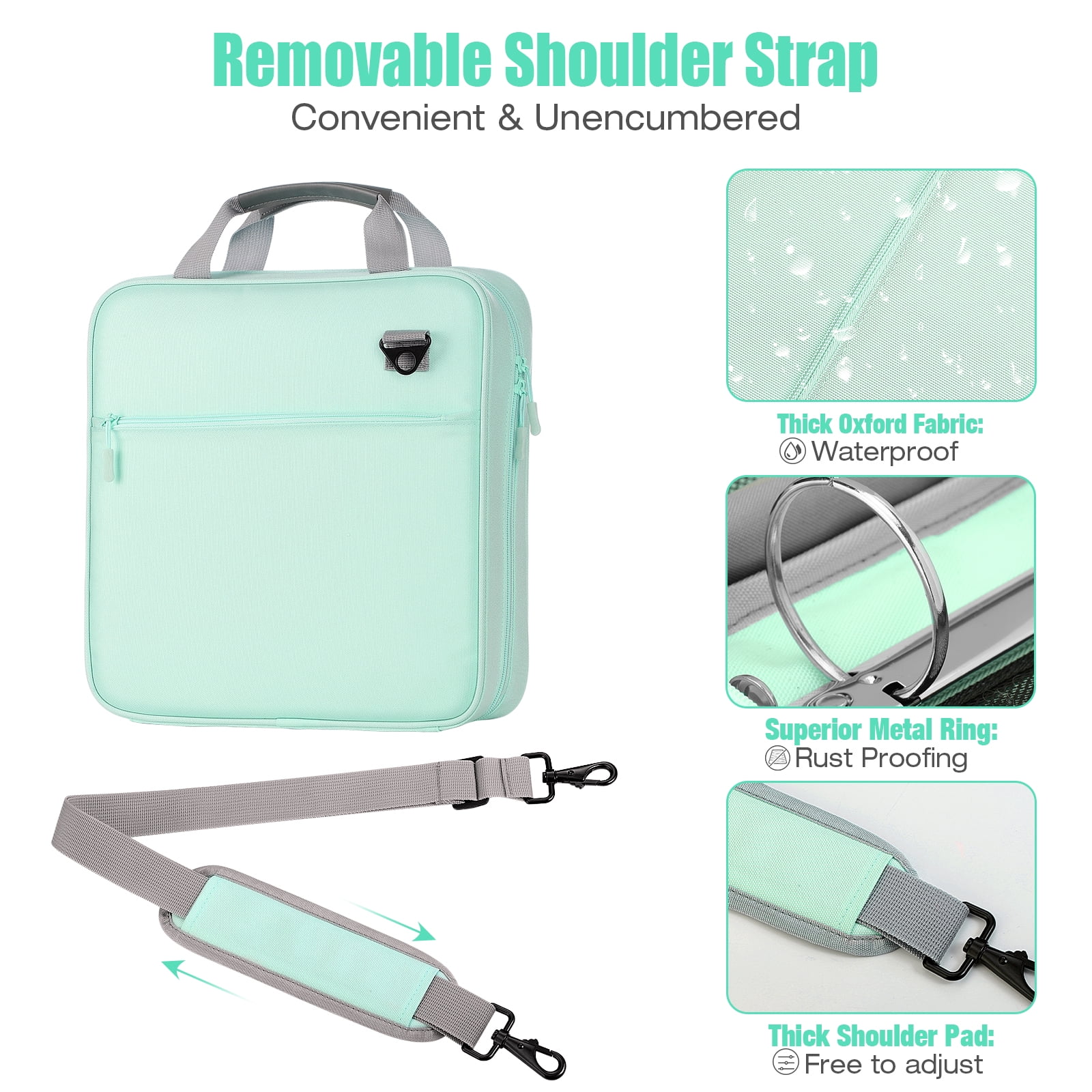 MoKo Zipper Binder, 2 inch 3 Ring 500 Sheet Capacity Multi-Pocket School Binder, School Supplies, Mint Green