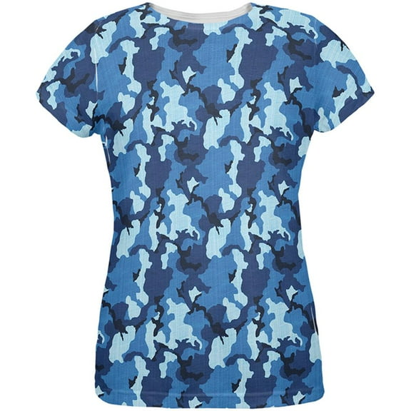 Navy Blue Camo All Over Womens T Shirt Multi 2XL