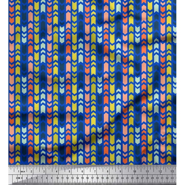 Soimoi Tissu Crêpe polyester Bleu Rayé & Imprimé Flèches par Yard 52 Pouces de Large