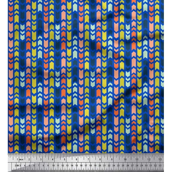 Soimoi Blue Rayon Fabric Stripe & Arrow Heads Arrow Decor Fabric Printed Yard 56 Inch Wide