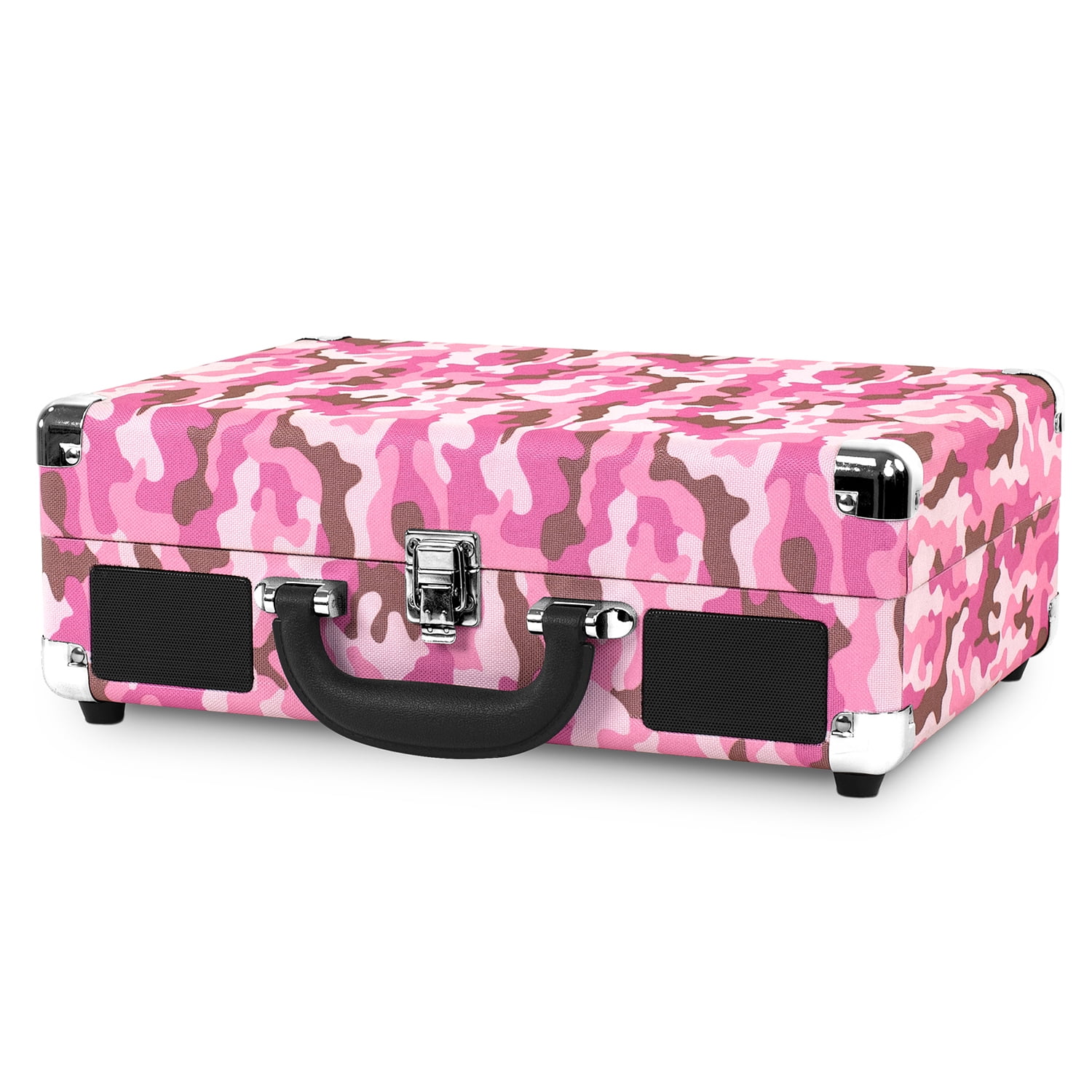 Victrola Bluetooth Portable Suitcase Record Player with 3-speed Turntable - Pink Camo
