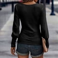thumbnail image 4 of Jersey de mujer Top Rib Knit Lantern Manga larga Cuello en U Suéter de color puro para otoño invierno Negro XL, 4 of 6