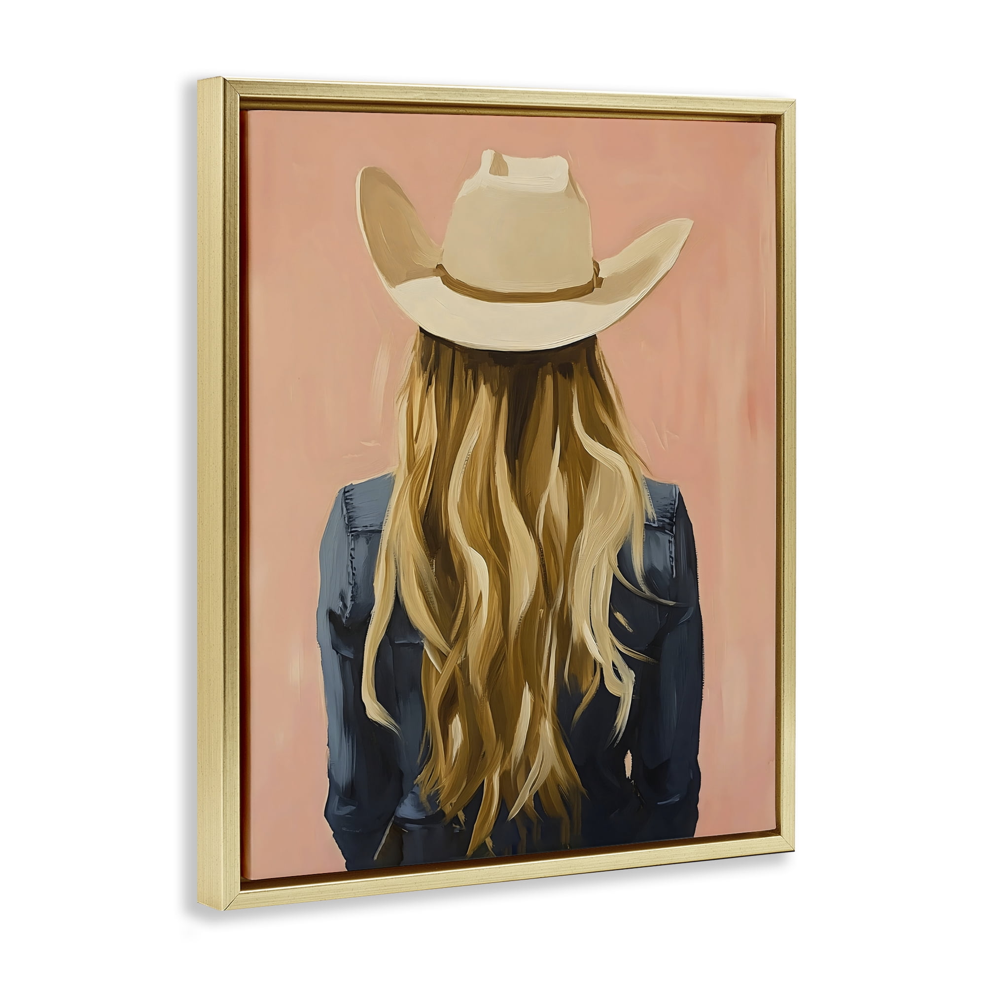 Stupell Industries Blonde Cowgirl Back View Gold Framed Floater Canvas Wall Art, design by The Prints Vibe