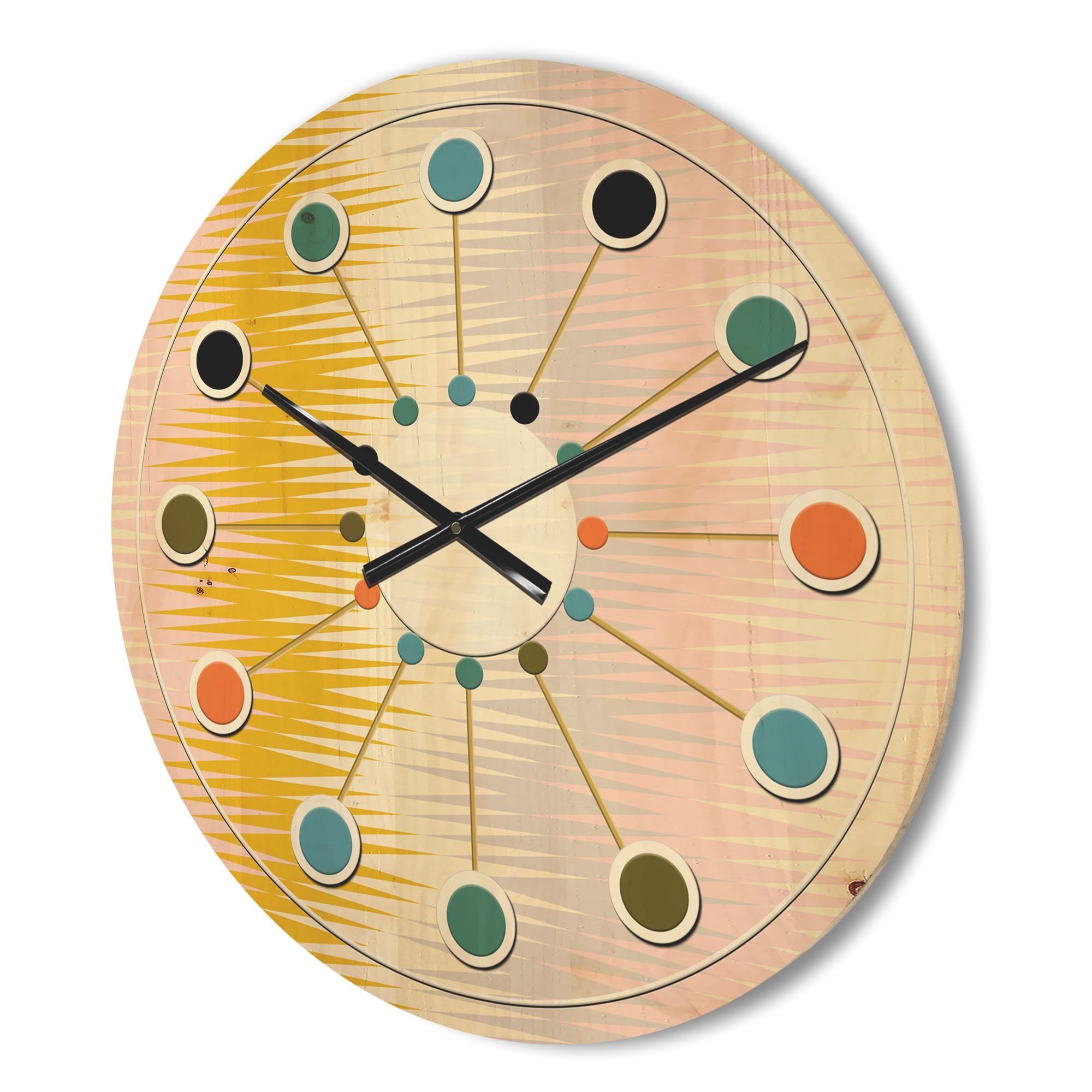 Designart 'Abstract Retro Design IV' Mid-Century Modern Wood Wall Clock