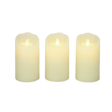 Decmode Set of 3 Modern Flameless Wax Candles, Milky Beige