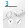 thumbnail image 2 of Cable de extensión Power Strip, protector contra sobretensiones de 3 pies con 6 salidas, 3 USB, 2 of 7