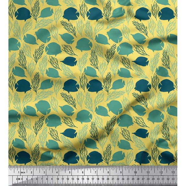 Tissu de Coton Imprimé Corail & Poisson Océan par Yard 56 Pouces de Large
