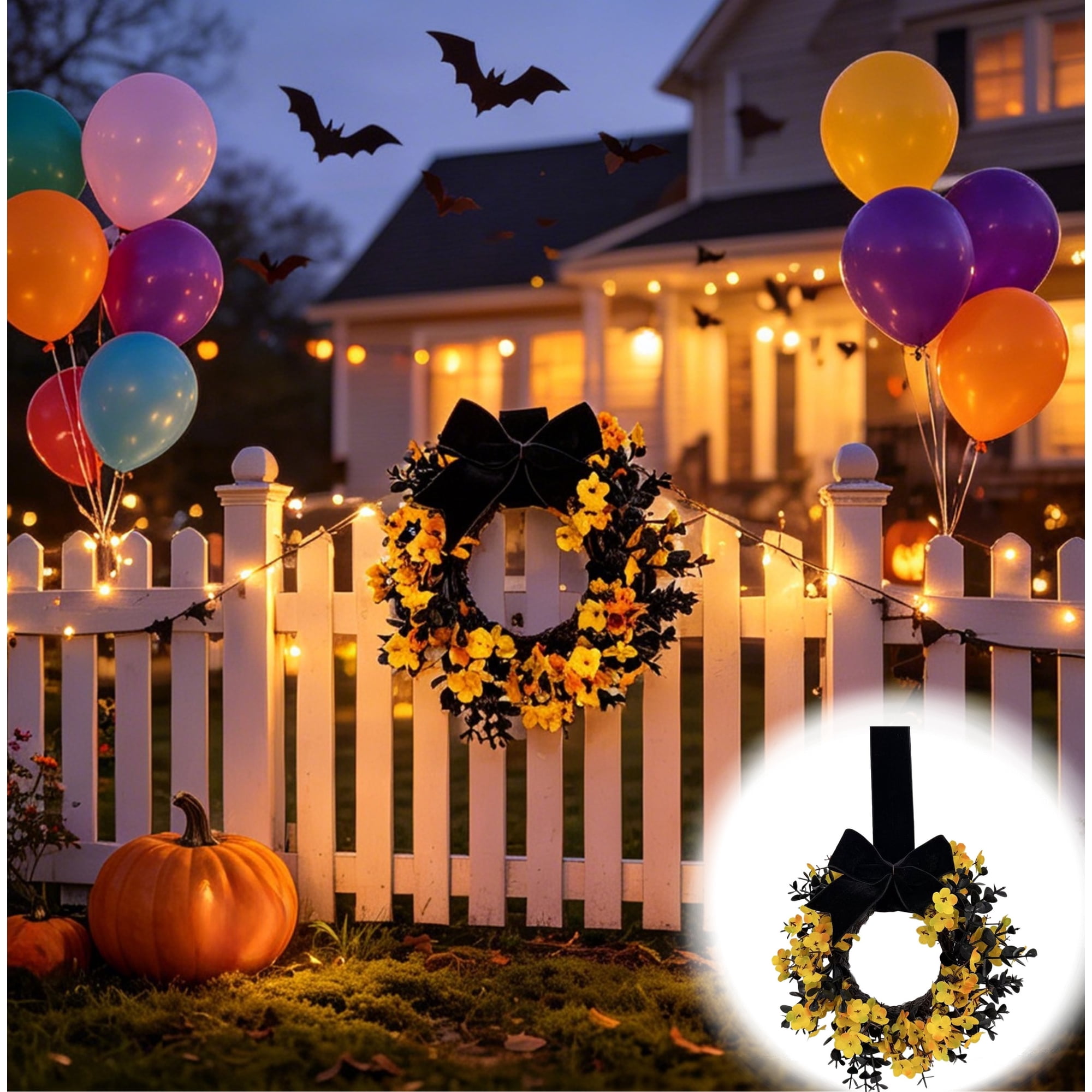 Fall Halloween Wreath Halloween Door Decorations For Porch Handcrafted Artificial Floral Front Door Wreath With Velvet Bow Halloween Outdoor Door Wreaths
