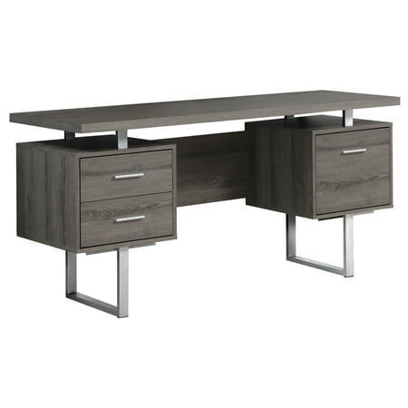 Monarch Specialties Computer Desk, Home Office, Laptop, Left, Right Set-up, Storage Drawers, 60"l, Work, Metal, Laminate, Walnut, Grey, Contemporary, Modern-Finish:Dark Taupe
