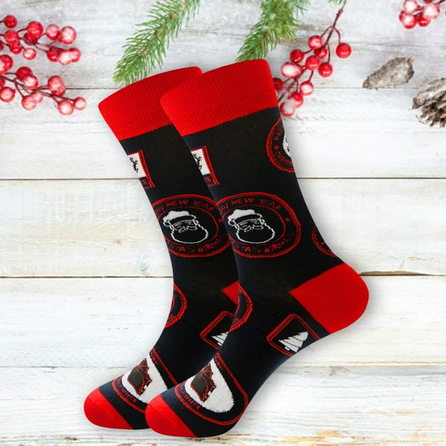 PEIXUN Mens Performance Cotton Pad Sports Leisure Socks Christmas Pattern Socks for Men