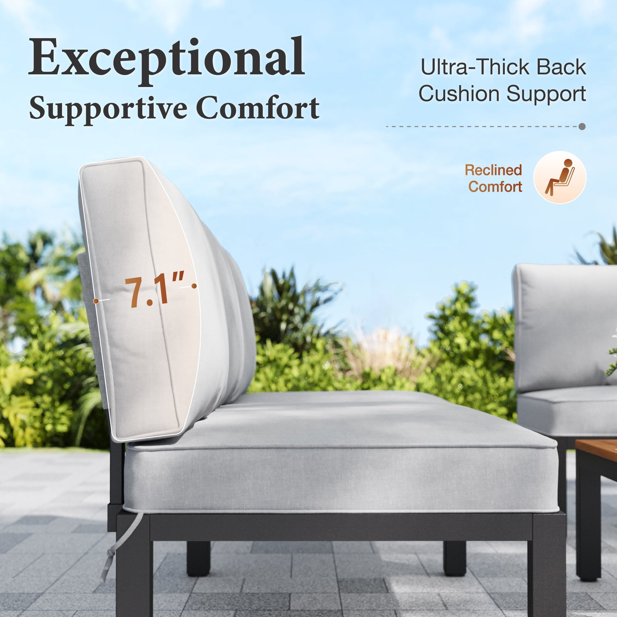 SUMMIT LIVING 6-Piece Outdoor Patio Furniture Set with Modular Sofa, Outdoor Patio Sectional Set with Wood Coffee Table and Built-in Side Table for Balcony & Couch