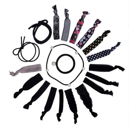 Ribbon Hair Ties Sephora TRICOLOUR Elastic Hair Ties Cute Ribbon Kit Ponytail Hair Holders Color Hair Band Accessories Bachelorette Party Bridal Showers No Crease For Girls Women -Black (20 pieces) ()